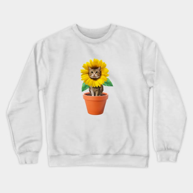 Sunflower Kitty Cat Crewneck Sweatshirt by leBoosh-Designs